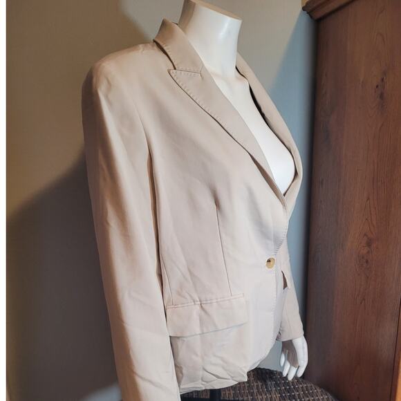 ANNE KLEIN Cream Blazer Jacket Sz 12 Career Minimalist Quietlux Neutral Workwear - Picture 3 of 11